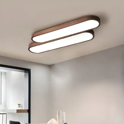 Elliptical Brown Wood Modern Flush Ceiling Light Dimmable