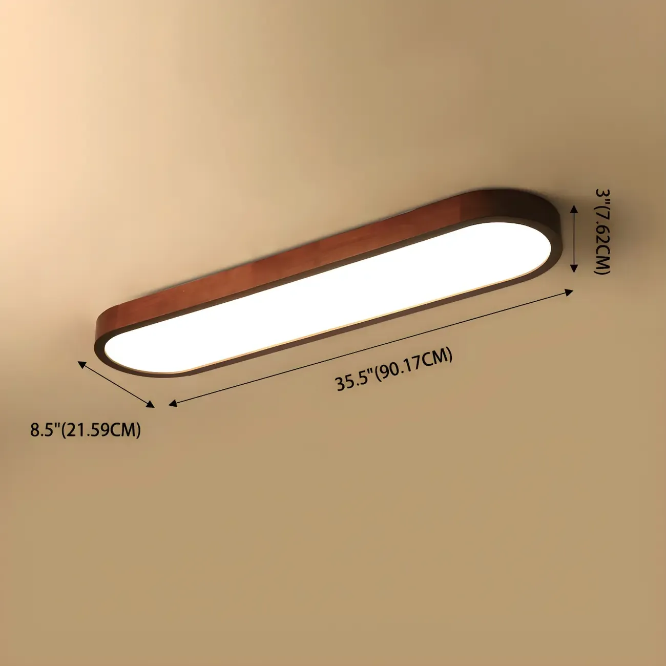 Elliptical Brown Wood Modern Flush Ceiling Light Dimmable