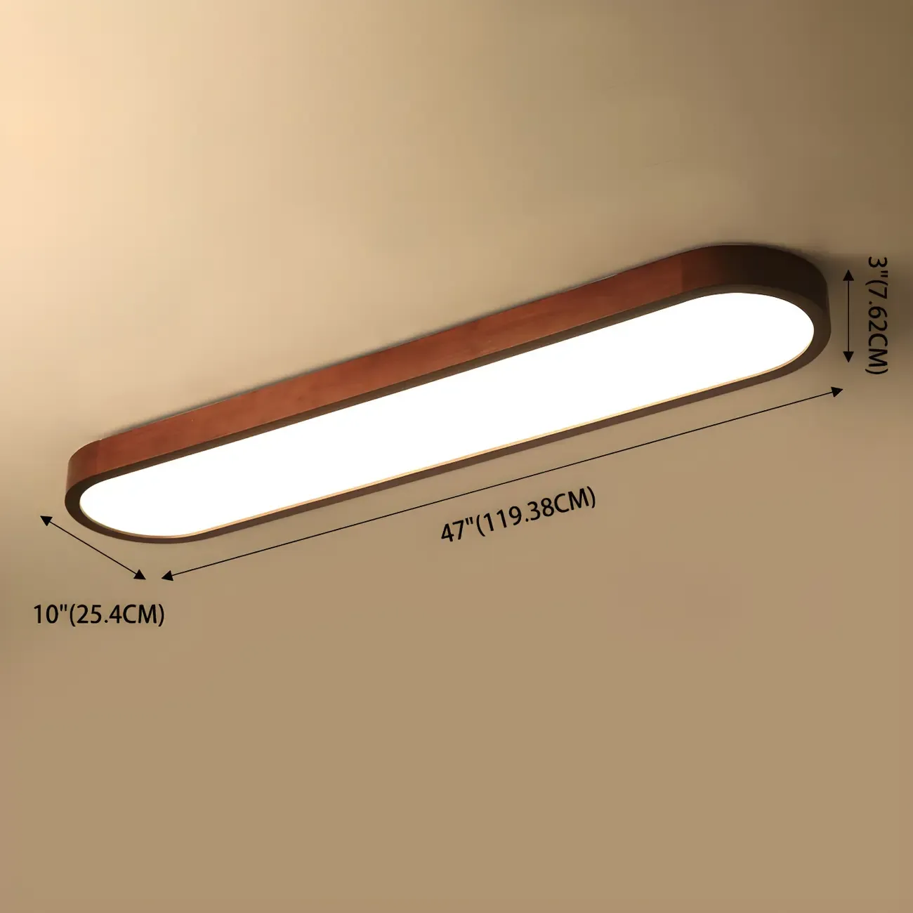Elliptical Brown Wood Modern Flush Ceiling Light Dimmable
