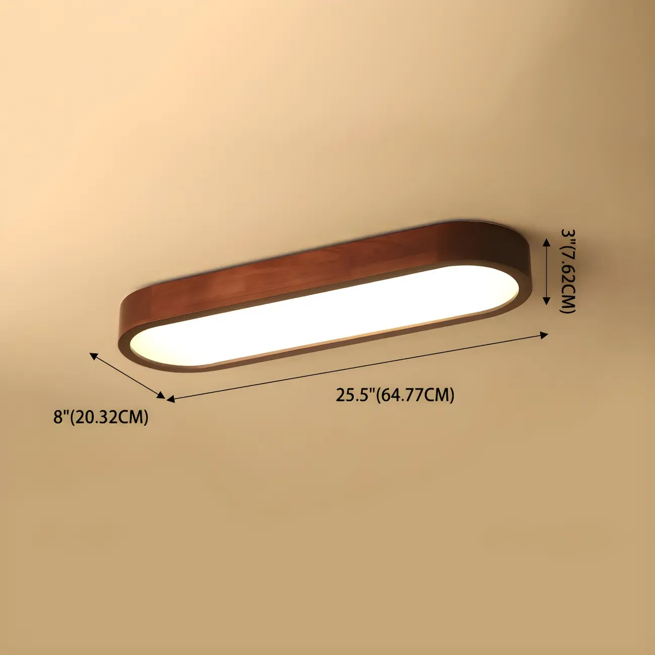Elliptical Brown Wood Modern Flush Ceiling Light Dimmable