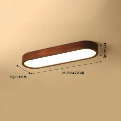 Elliptical Brown Wood Modern Flush Ceiling Light Dimmable