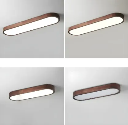 Elliptical Brown Wood Modern Flush Ceiling Light Dimmable