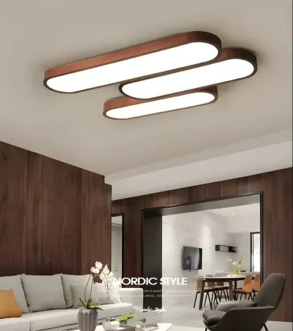 Elliptical Brown Wood Modern Flush Ceiling Light Dimmable