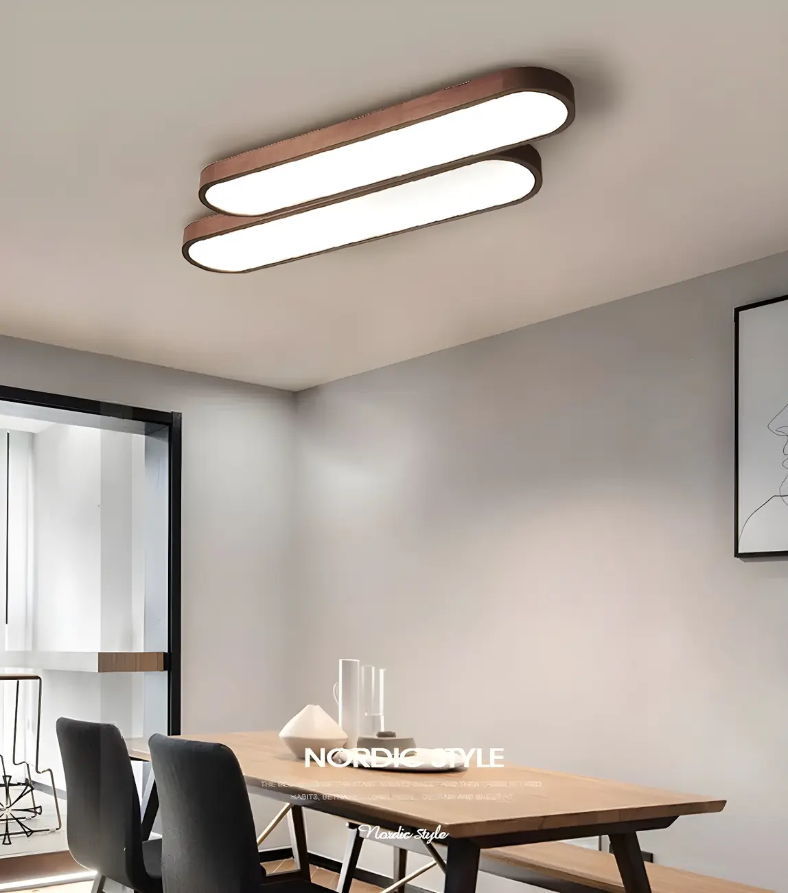 Elliptical Brown Wood Modern Flush Ceiling Light Dimmable | homeyfad