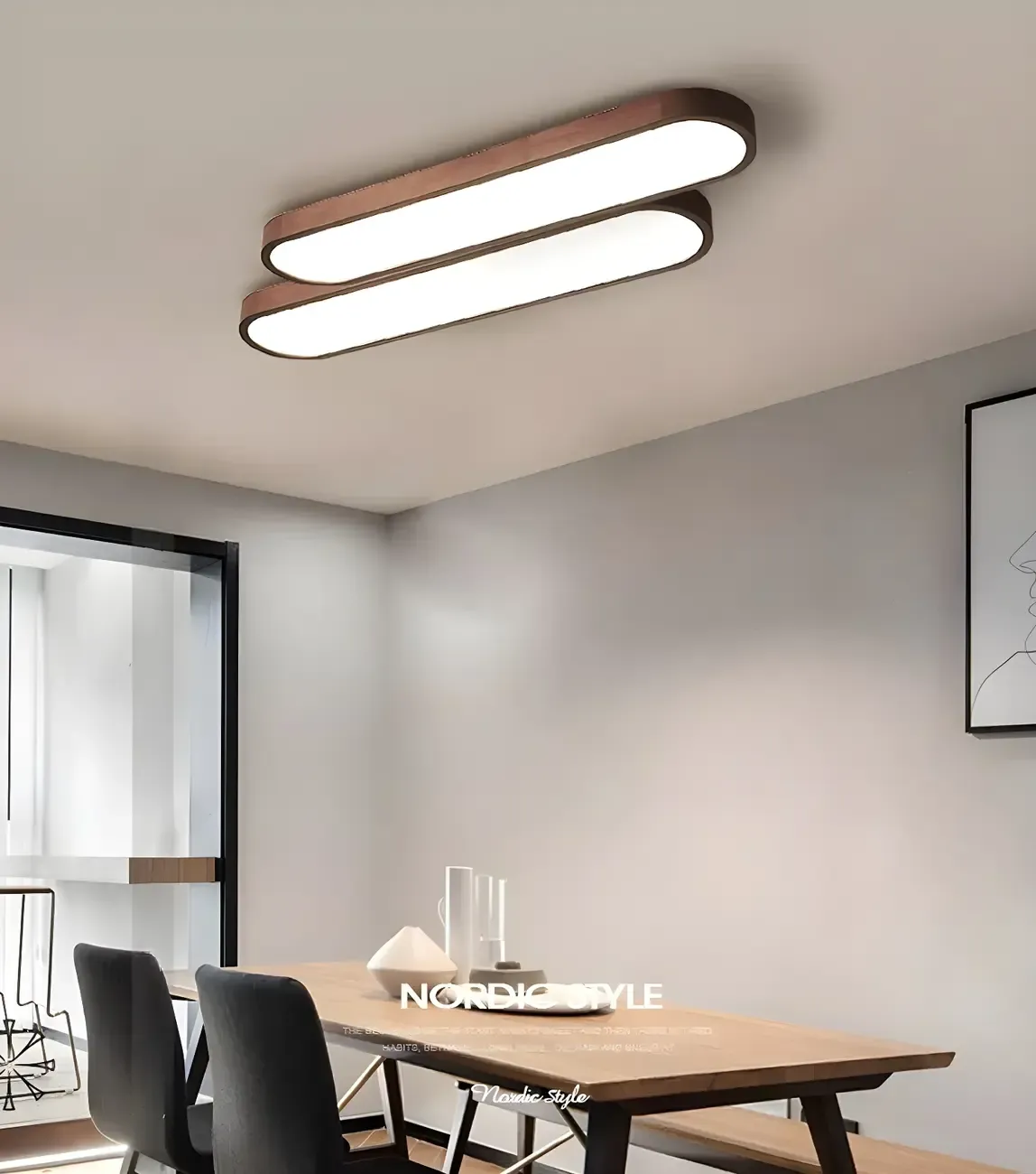 Elliptical Brown Wood Modern Flush Ceiling Light Dimmable