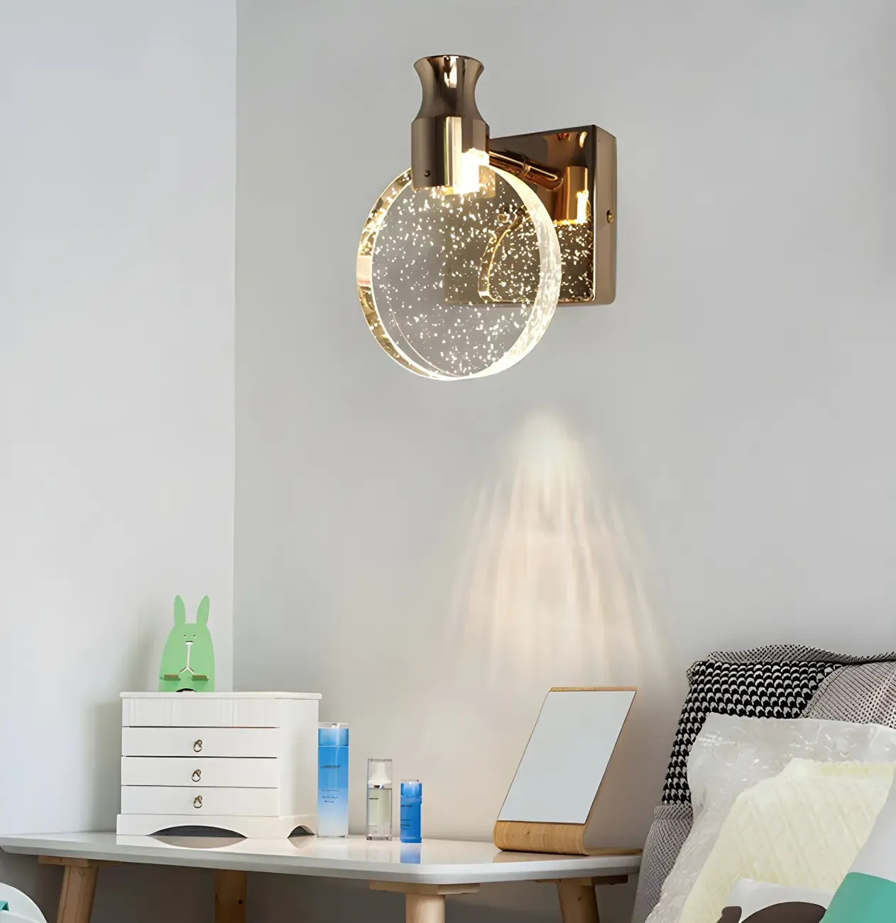 Glam Metal Vanity Sconce Light with Crystal Shade for Bathroom Image - 13