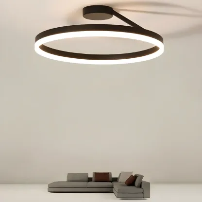 Minimal Circular Ring Acrylic Black LED Ceiling Light Image - 3