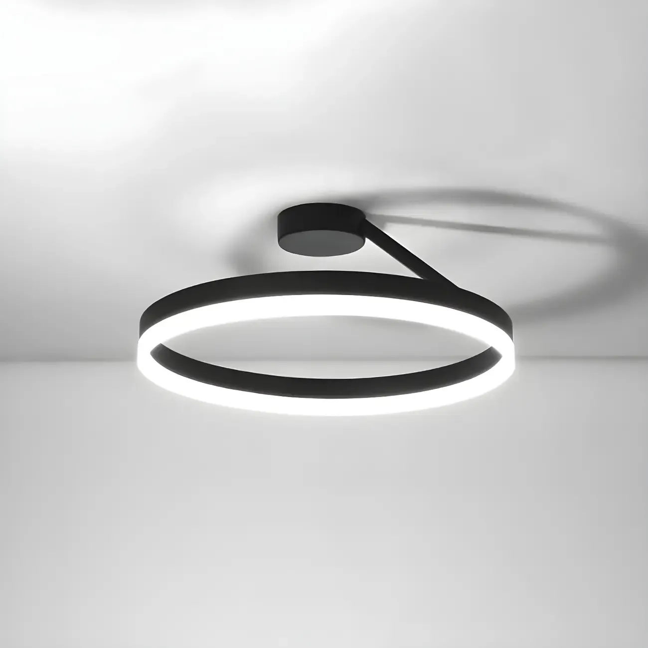 Minimal Circular Ring Acrylic Black LED Ceiling Light Image - 5