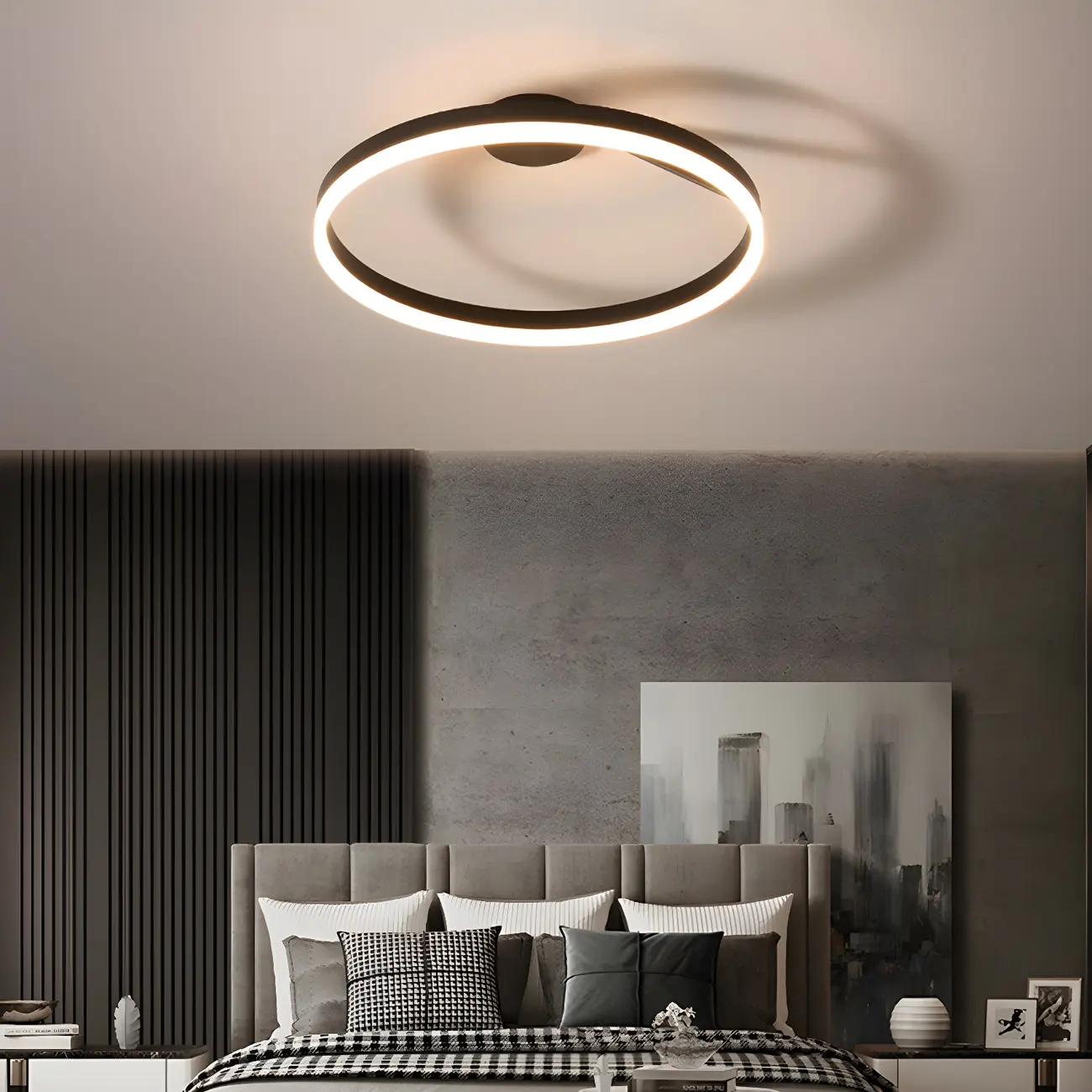 Minimal Circular Ring Acrylic Black LED Ceiling Light Image - 6 | homeyfad