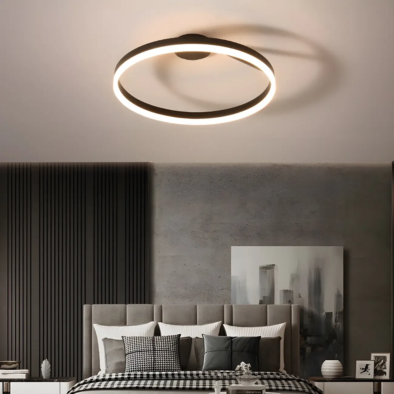Minimal Circular Ring Acrylic Black LED Ceiling Light Image - 6