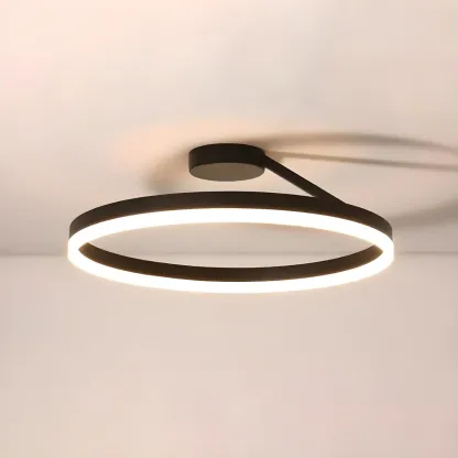 Minimal Circular Ring Acrylic Black LED Ceiling Light Image - 7