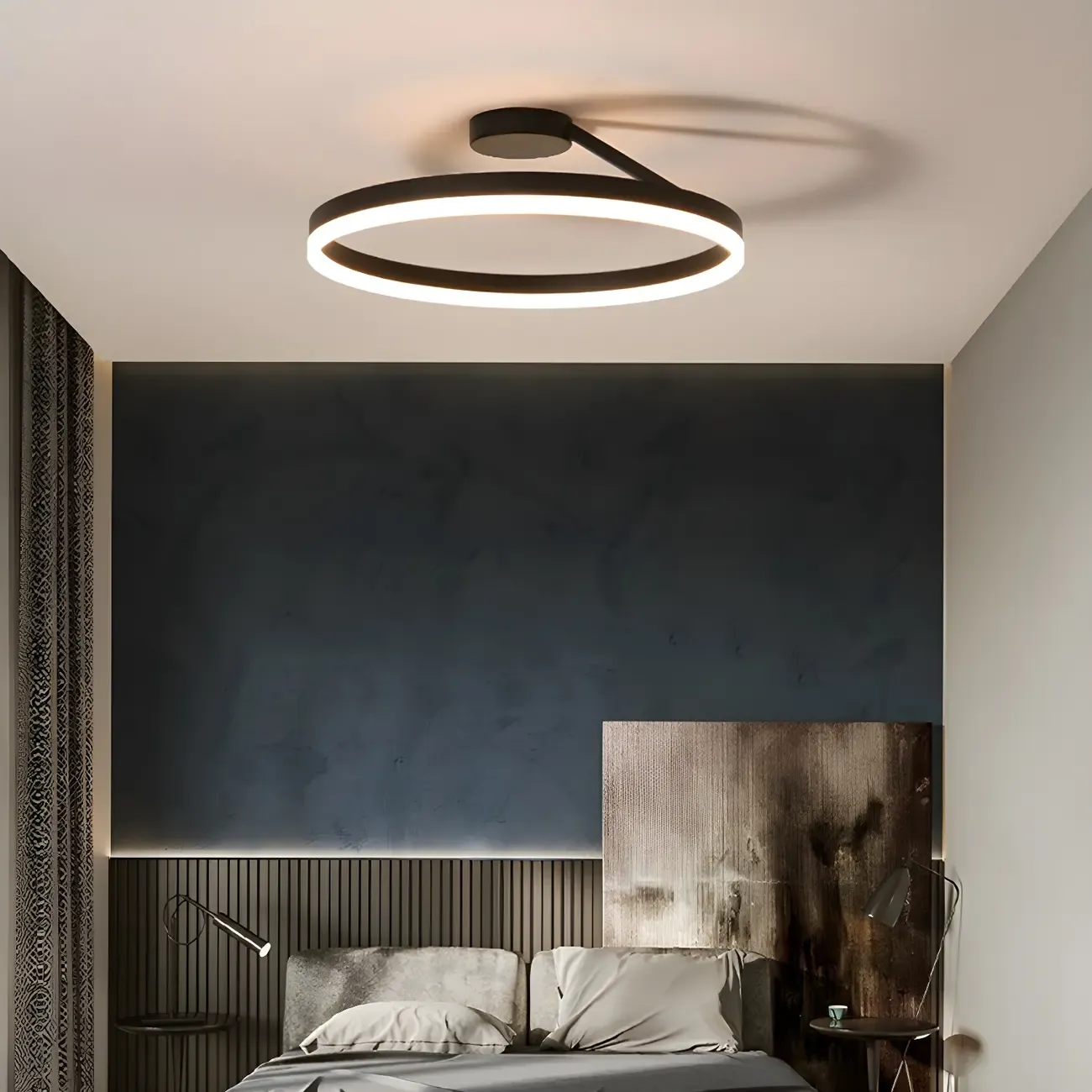 Minimal Circular Ring Acrylic Black LED Ceiling Light Image - 1