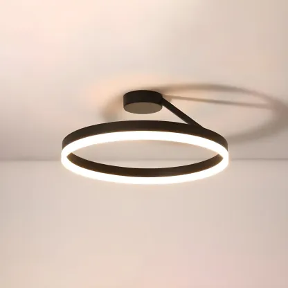 Minimal Circular Ring Acrylic Black LED Ceiling Light Image - 2