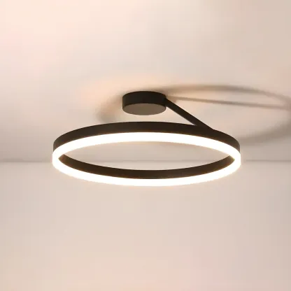 Minimal Circular Ring Acrylic Black LED Ceiling Light Image - 13