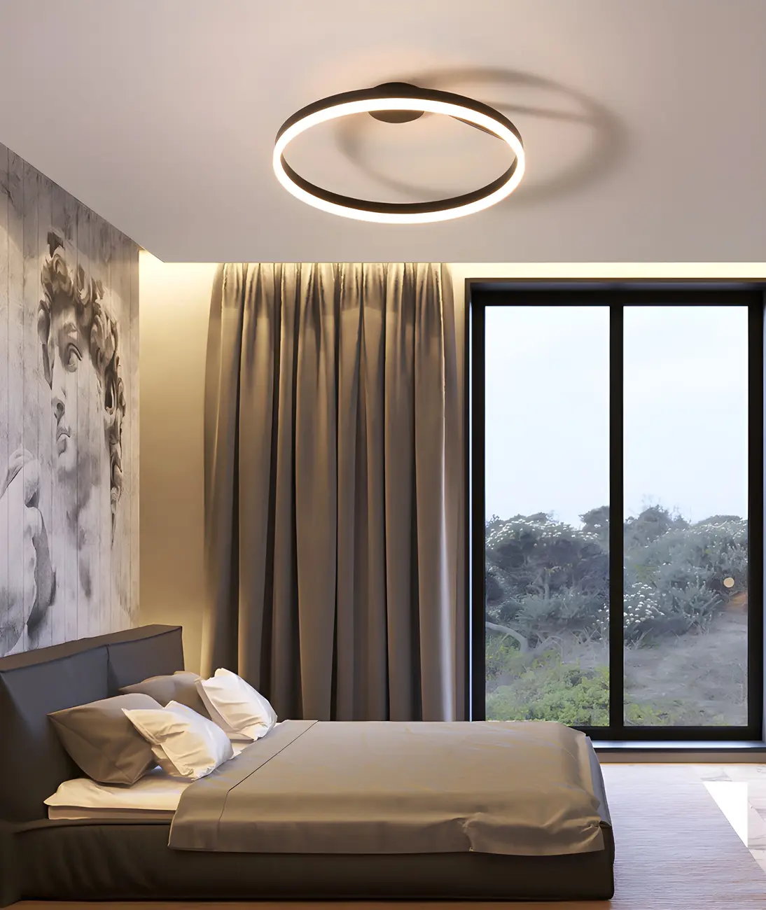 Minimal Circular Ring Acrylic Black LED Ceiling Light Image - 16 | homeyfad