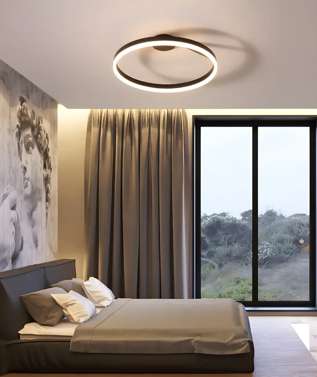 Minimal Circular Ring Acrylic Black LED Ceiling Light Image - 16