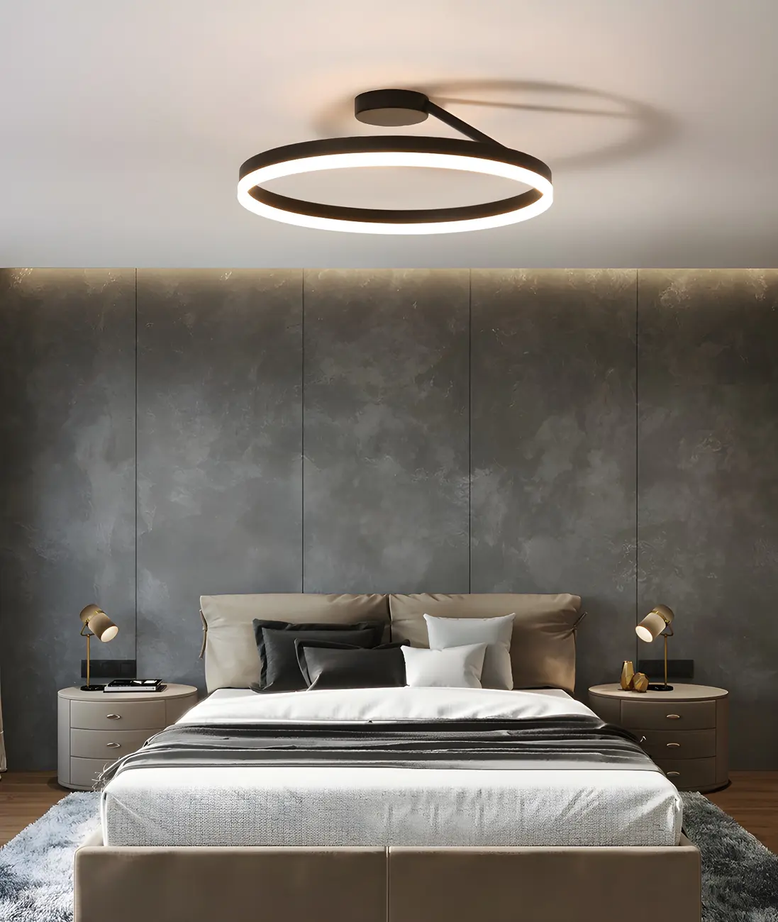 Minimal Circular Ring Acrylic Black LED Ceiling Light Image - 18 | homeyfad