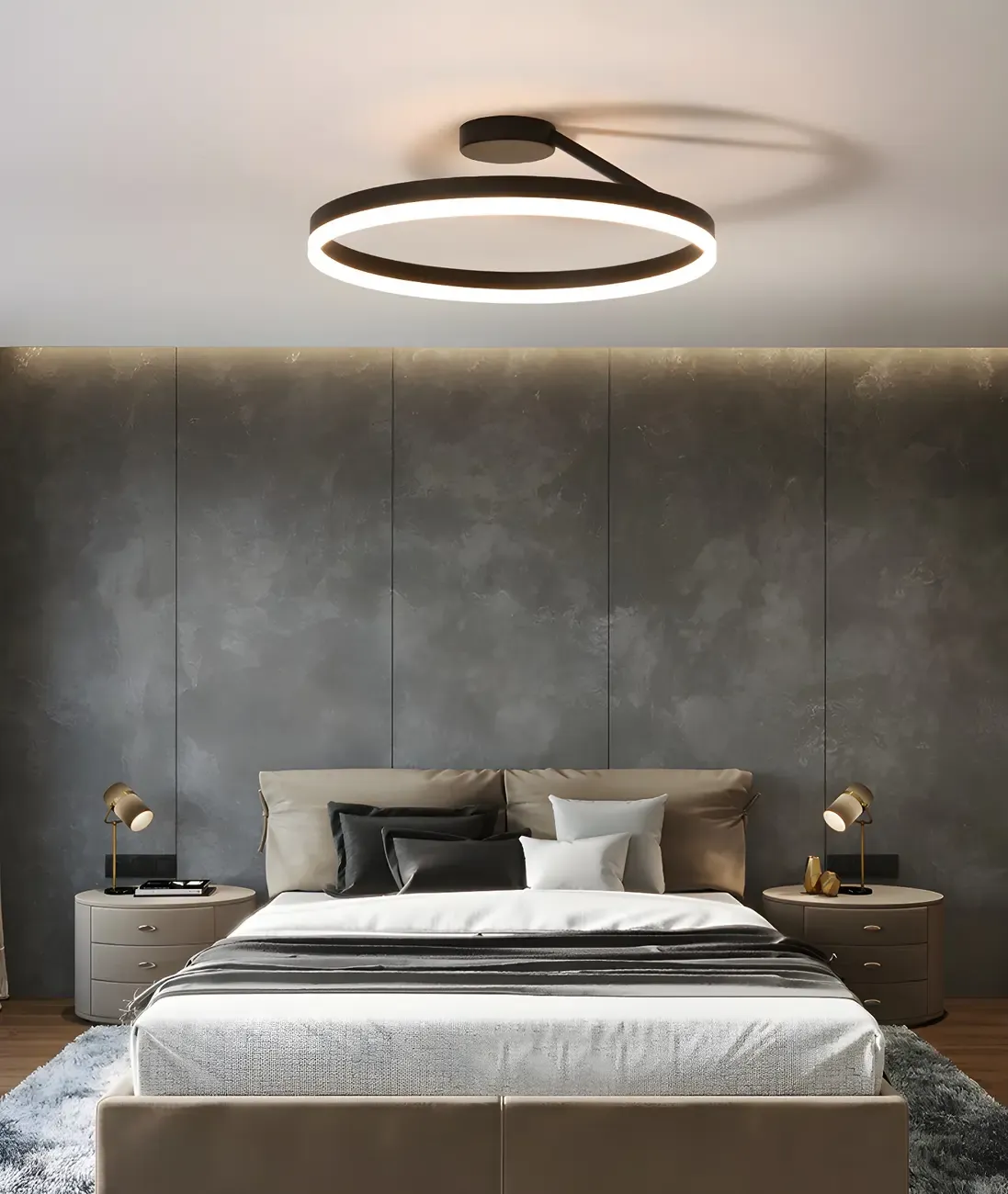 Minimal Circular Ring Acrylic Black LED Ceiling Light Image - 18