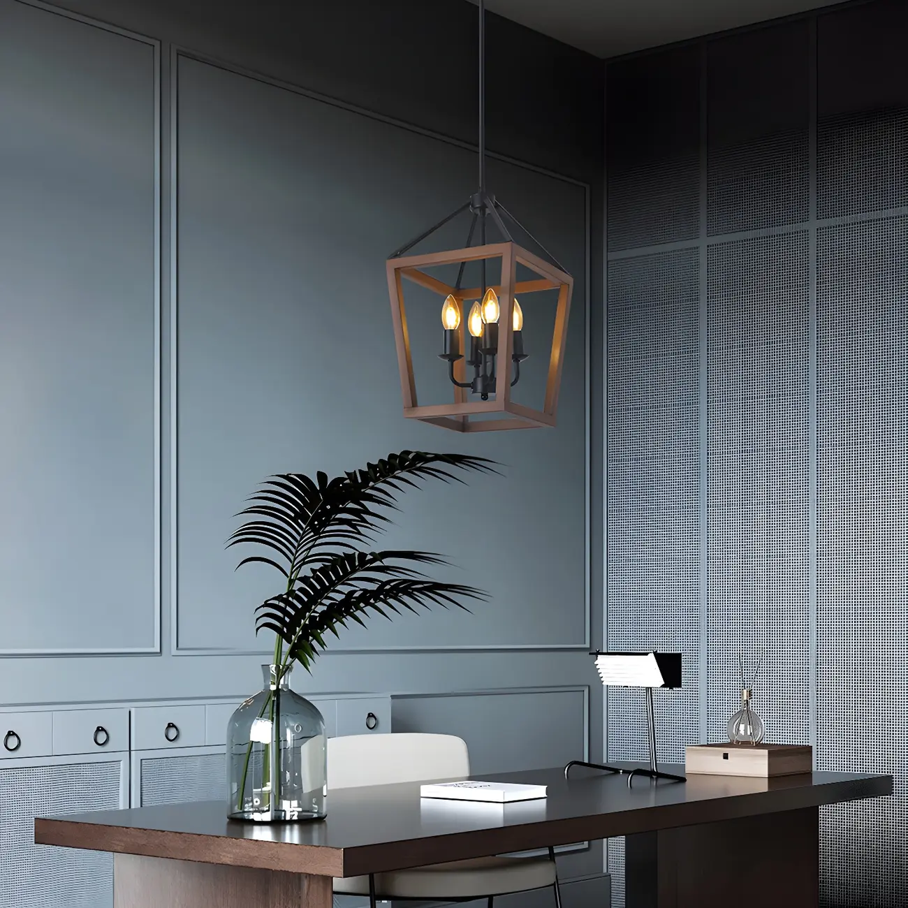 Industrial Square Brown Wooden Candelabra Chandelier Image - 1 | homeyfad