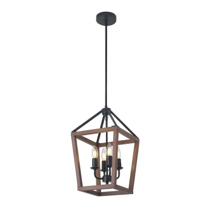 Industrial Square Brown Wooden Candelabra Chandelier Image - 5