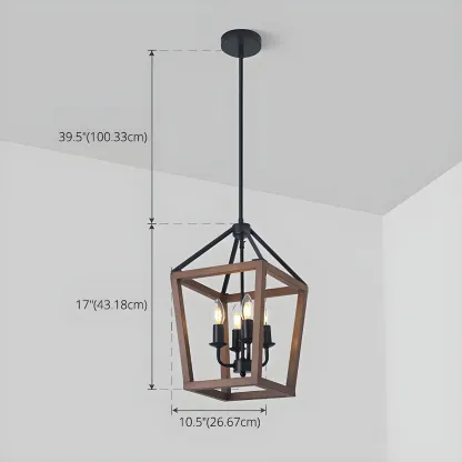 Industrial Square Brown Wooden Candelabra Chandelier Image - 6
