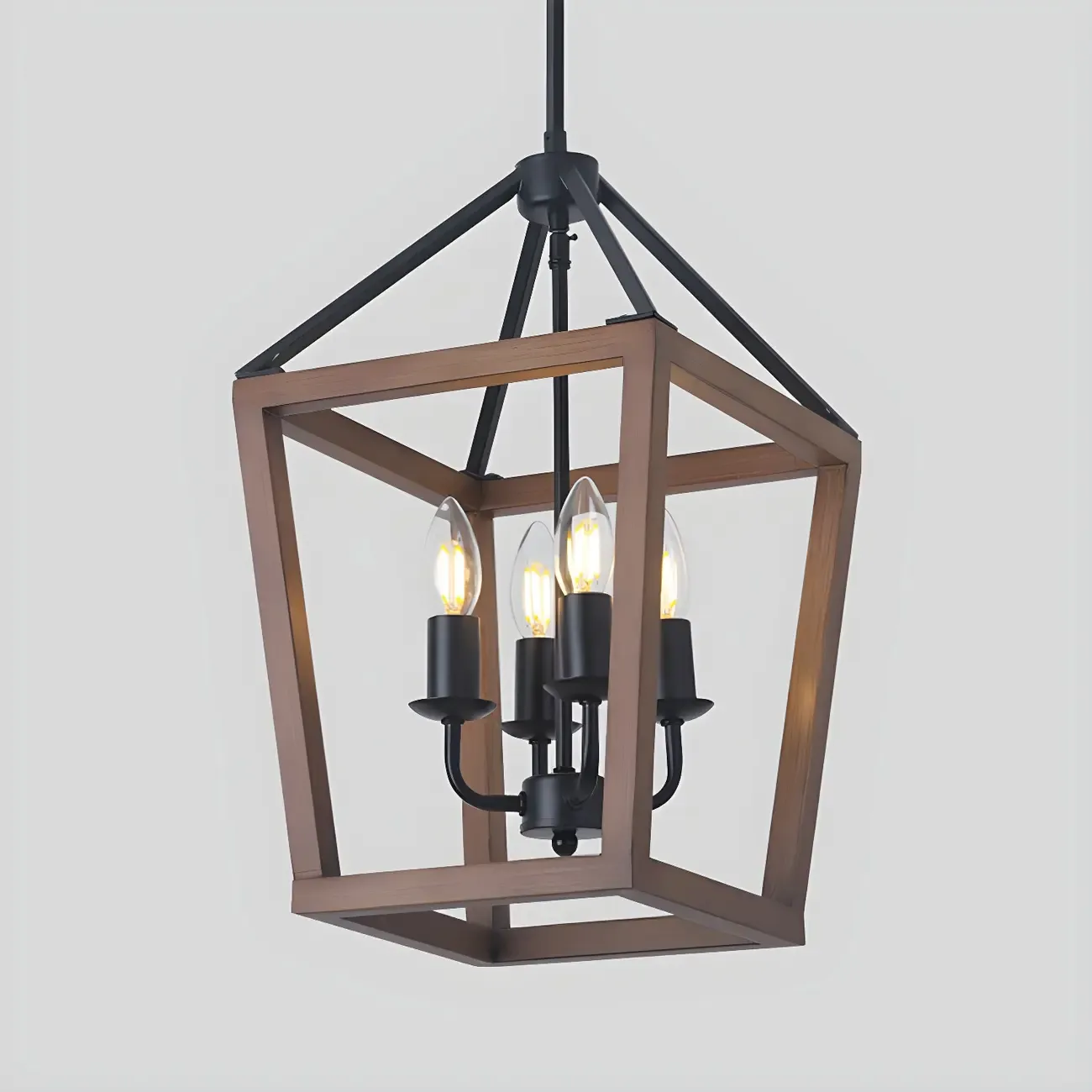 Industrial Square Brown Wooden Candelabra Chandelier Image - 7