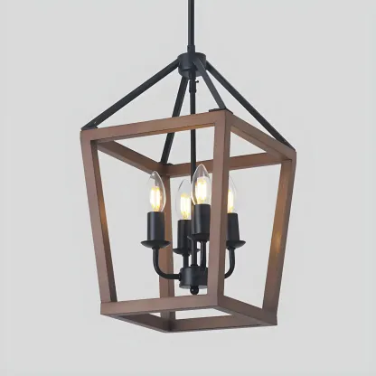 Industrial Square Brown Wooden Candelabra Chandelier Image - 7