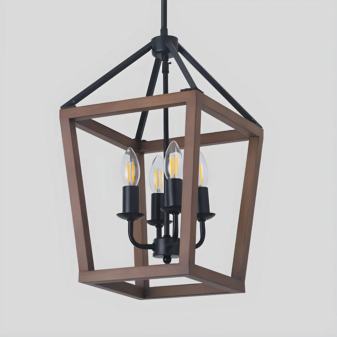 Industrial Square Brown Wooden Candelabra Chandelier Image - 8 | homeyfad