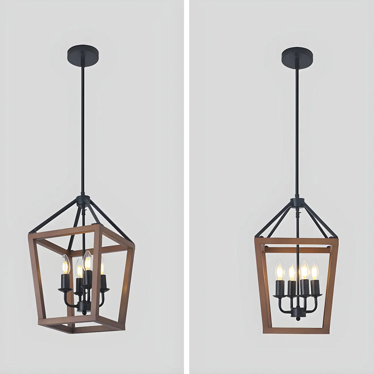 Industrial Square Brown Wooden Candelabra Chandelier Image - 9 | homeyfad