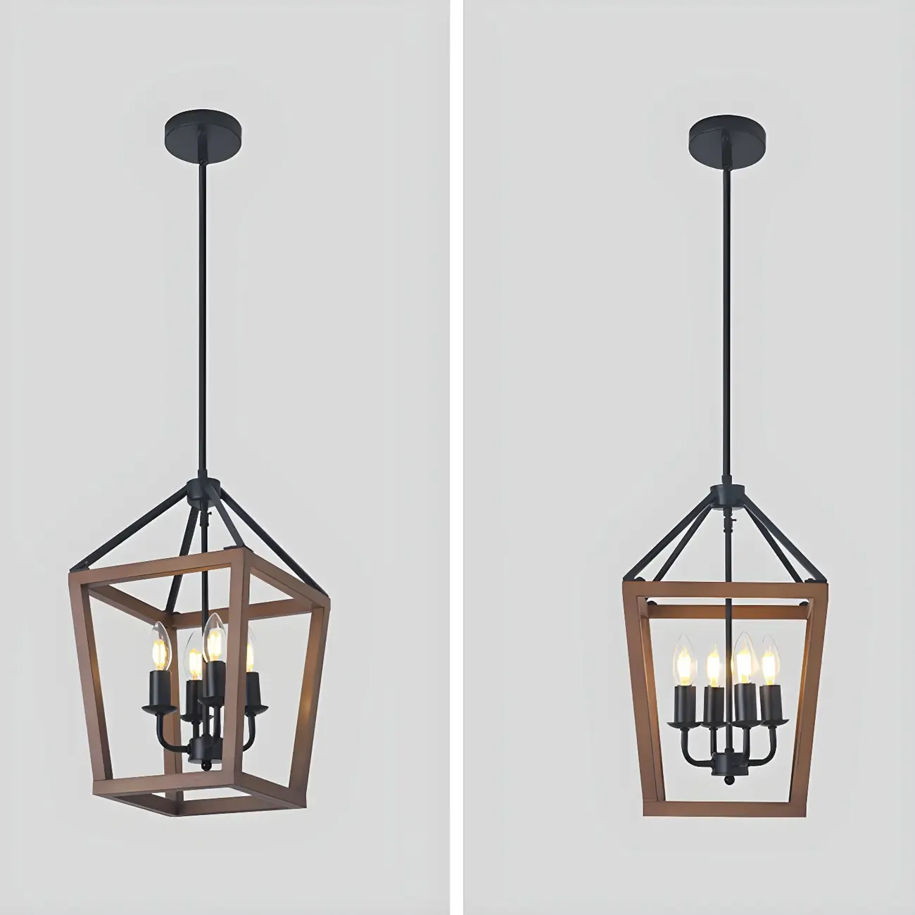 Industrial Square Brown Wooden Candelabra Chandelier Image - 9