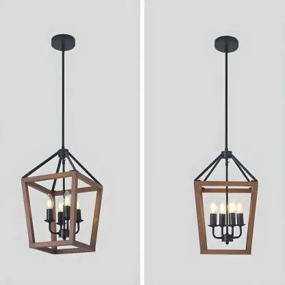 Industrial Square Brown Wooden Candelabra Chandelier Image - 9