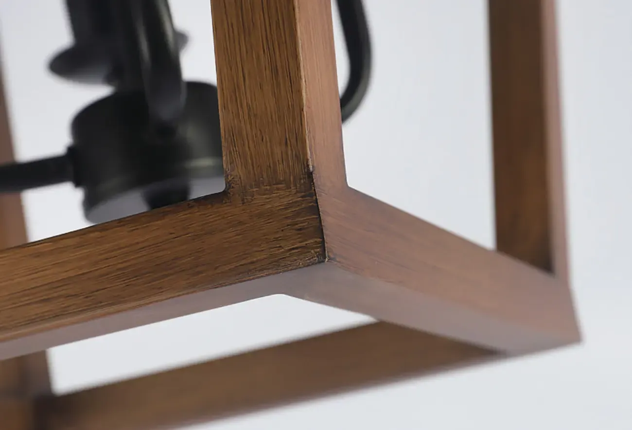 Industrial Square Brown Wooden Candelabra Chandelier Image - 12