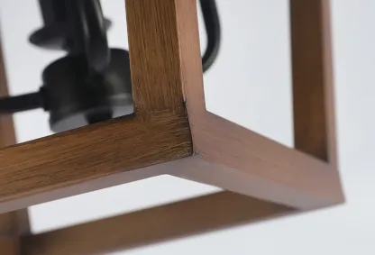 Industrial Square Brown Wooden Candelabra Chandelier Image - 12