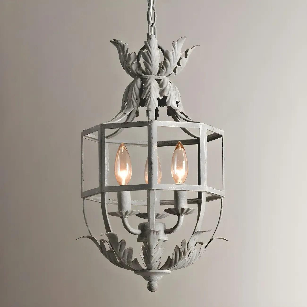 Classic Industrial Gray Lantern Candelabra Chandelier Image - 1