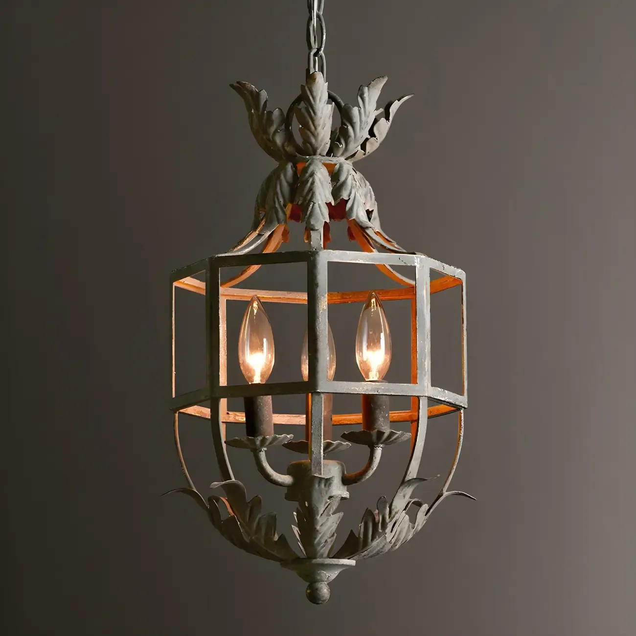 Classic Industrial Gray Lantern Candelabra Chandelier Image - 4