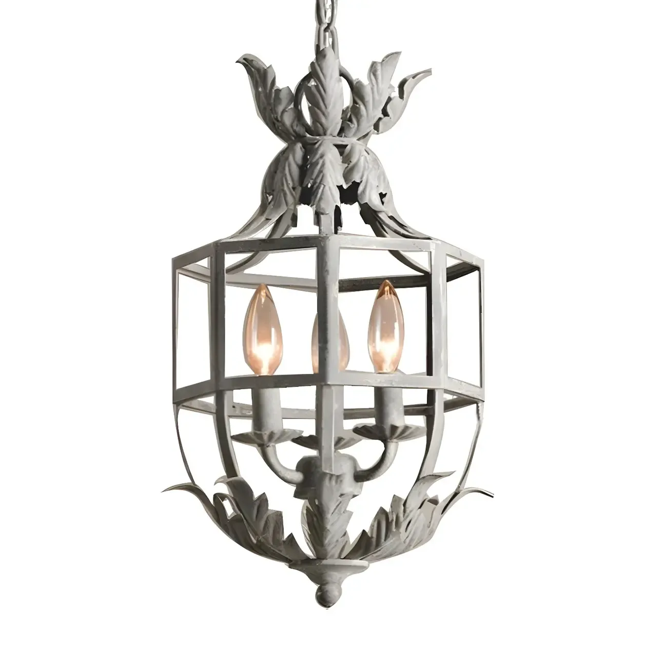 Classic Industrial Gray Lantern Candelabra Chandelier Image - 7