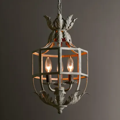 Classic Industrial Gray Lantern Candelabra Chandelier Image - 10