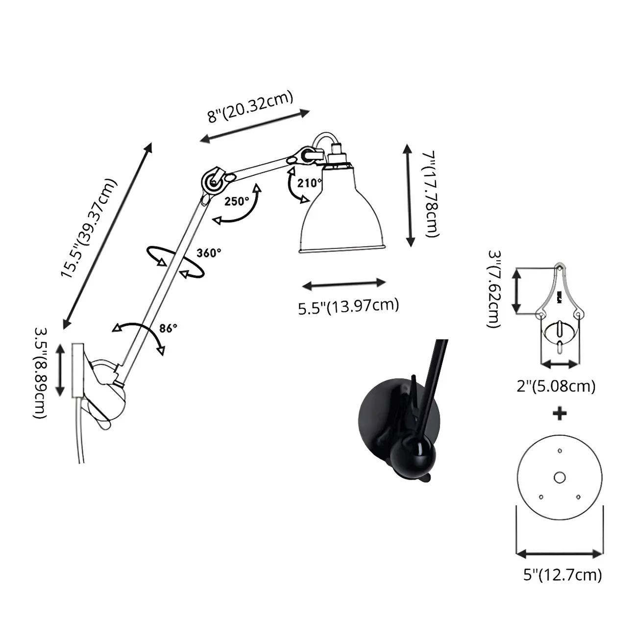 Industrial Metal Black Adjustable Swing Arm Wall Light Image - 17 | homeyfad