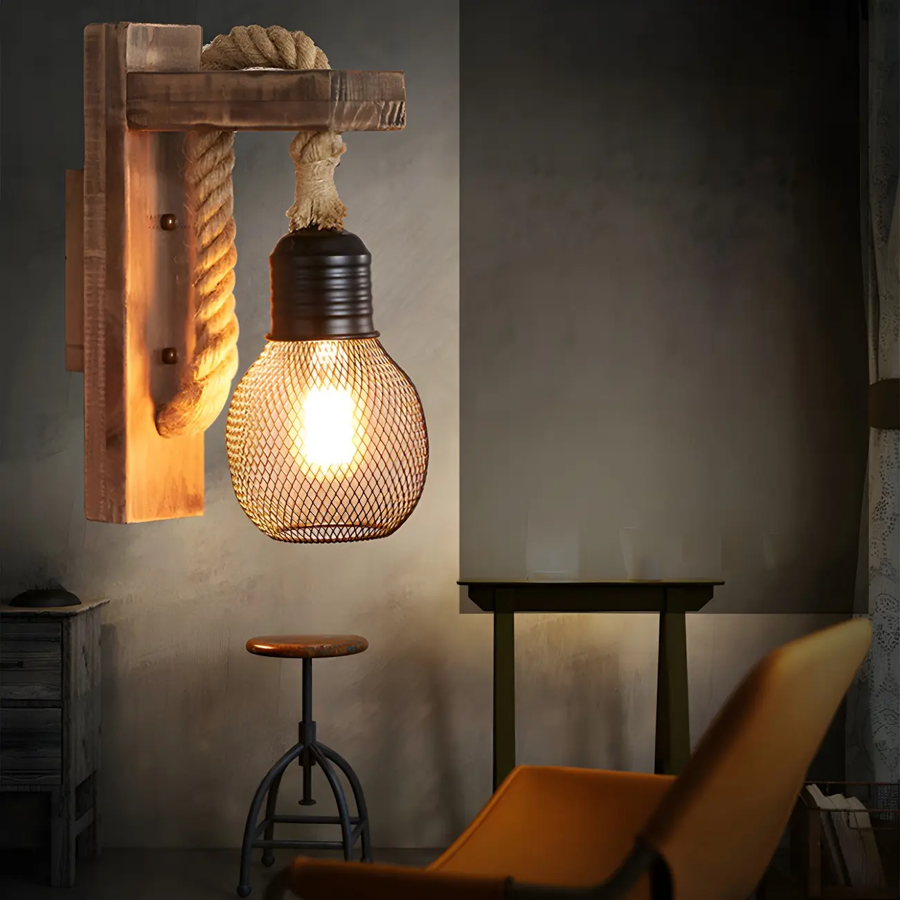 Vintage Industrial Rope Wall Light for Rustic Decor Image - 1 | homeyfad
