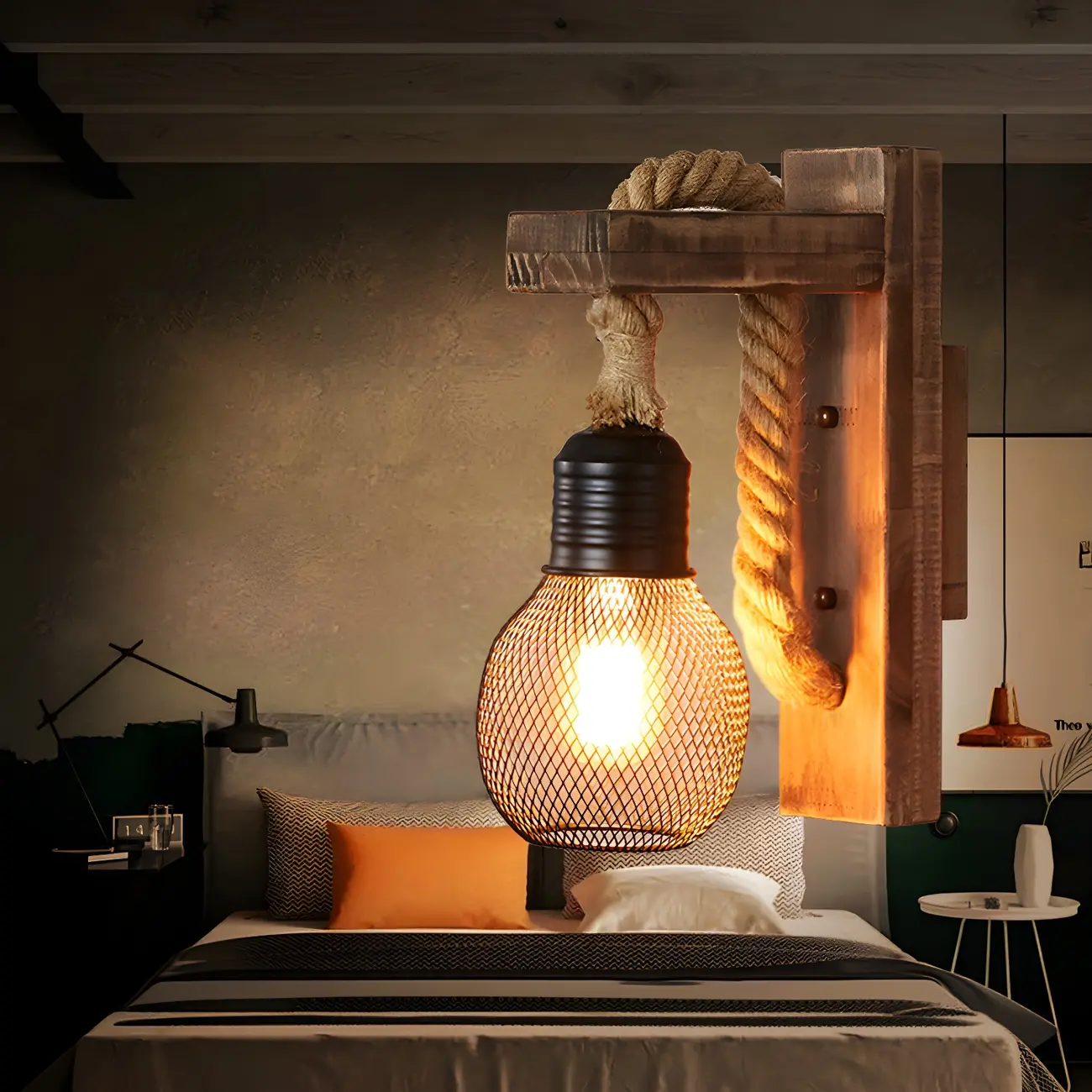 Vintage Industrial Rope Wall Light for Rustic Decor Image - 2 | homeyfad