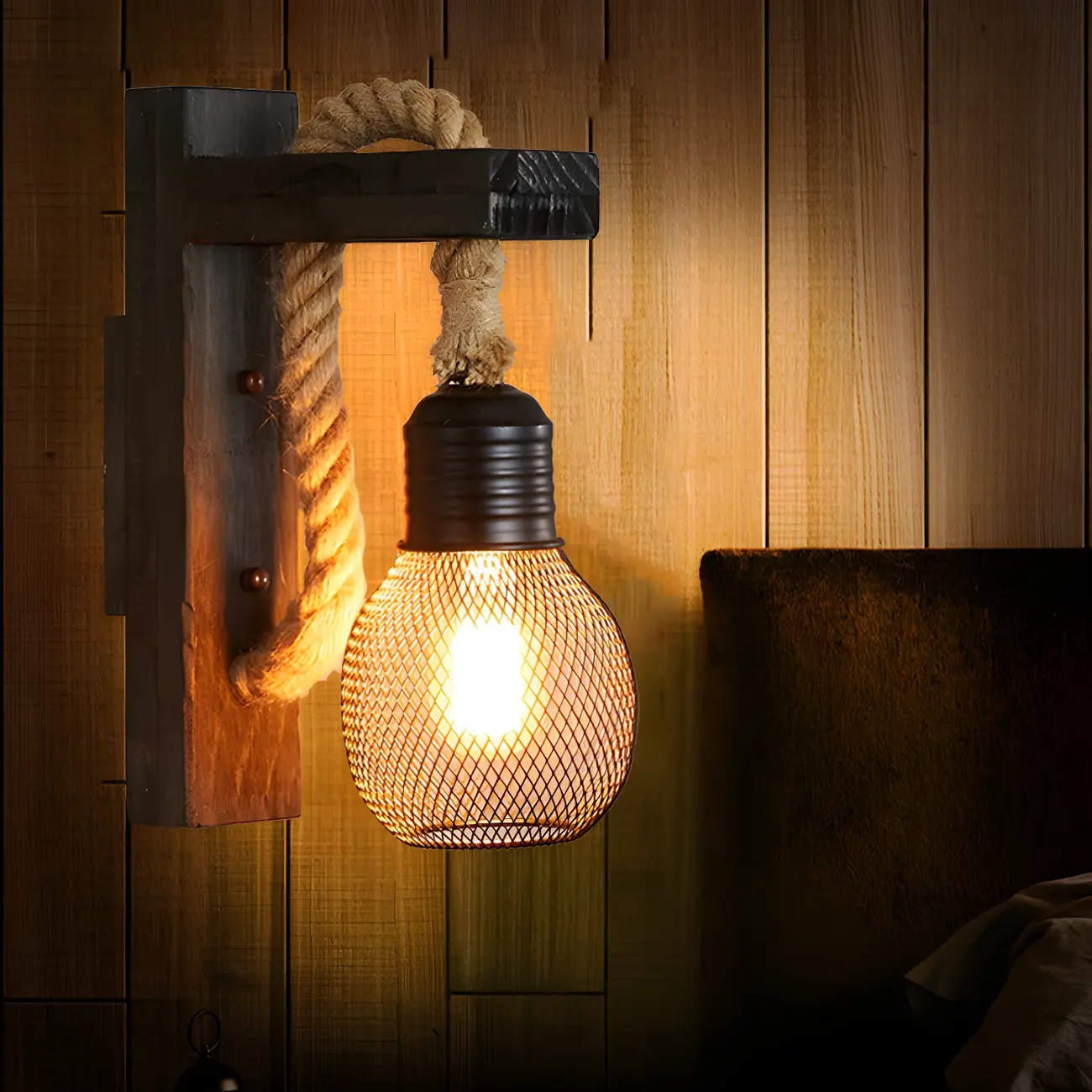 Vintage Industrial Rope Wall Light for Rustic Decor Image - 6 | homeyfad