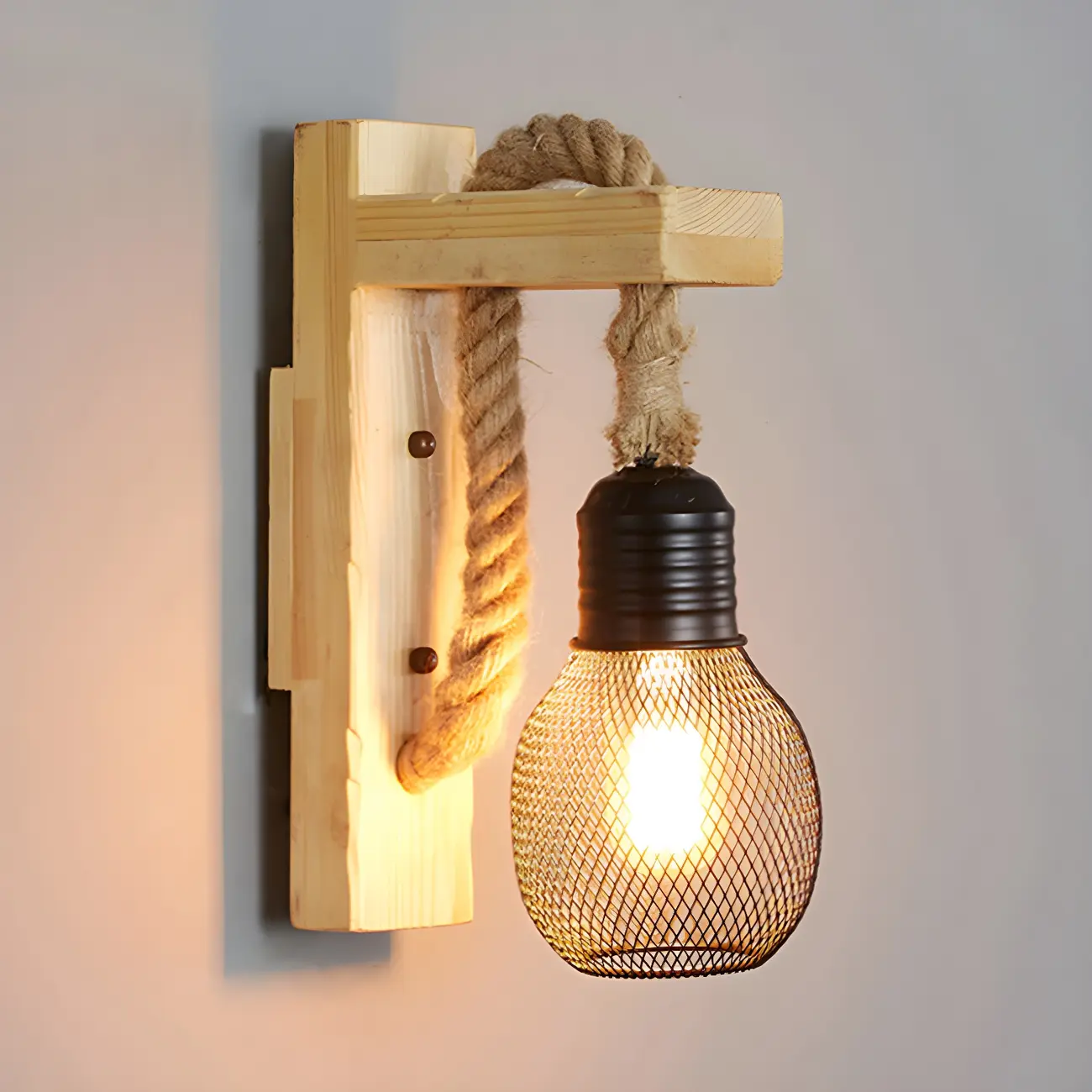 Vintage Industrial Rope Wall Light for Rustic Decor Image - 10 | homeyfad