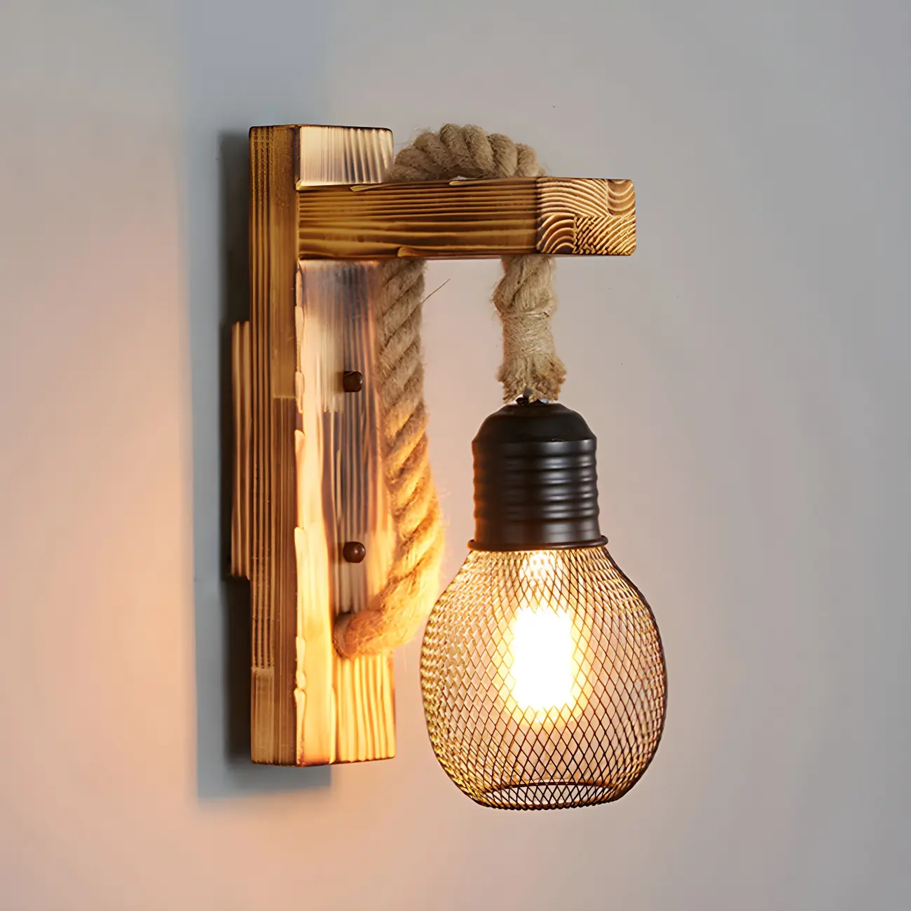 Vintage Industrial Rope Wall Light for Rustic Decor Image - 11 | homeyfad