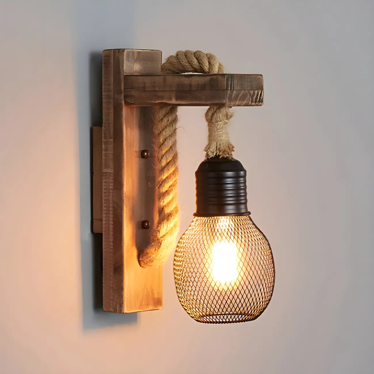 Vintage Industrial Rope Wall Light for Rustic Decor Image - 12 | homeyfad