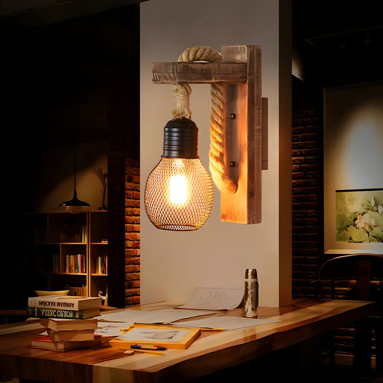 Vintage Industrial Rope Wall Light for Rustic Decor Image - 18 | homeyfad