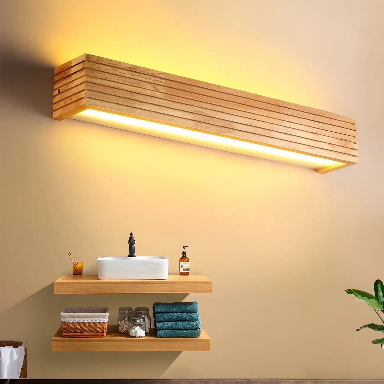  Wooden Modern Bathroom Vanity Light with Integrated LED | HomeyFad