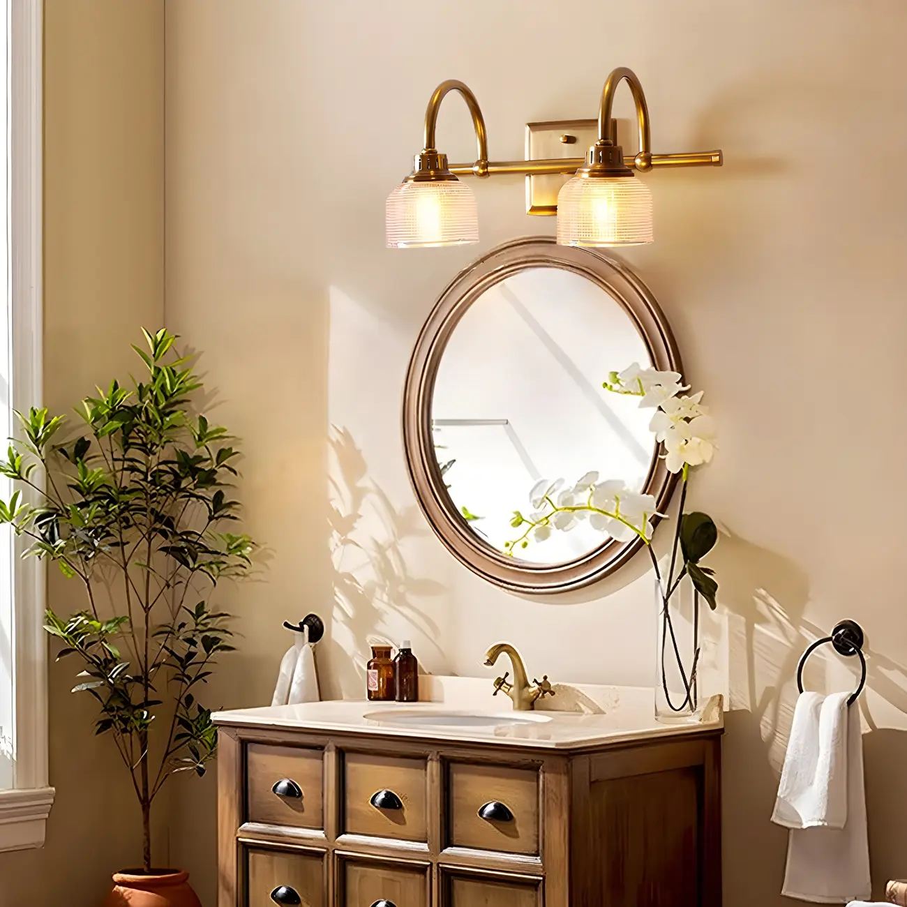 Glam Brass Vanity Lights with Prismatic Glass Shade for Bathroom Image - 2 | homeyfad