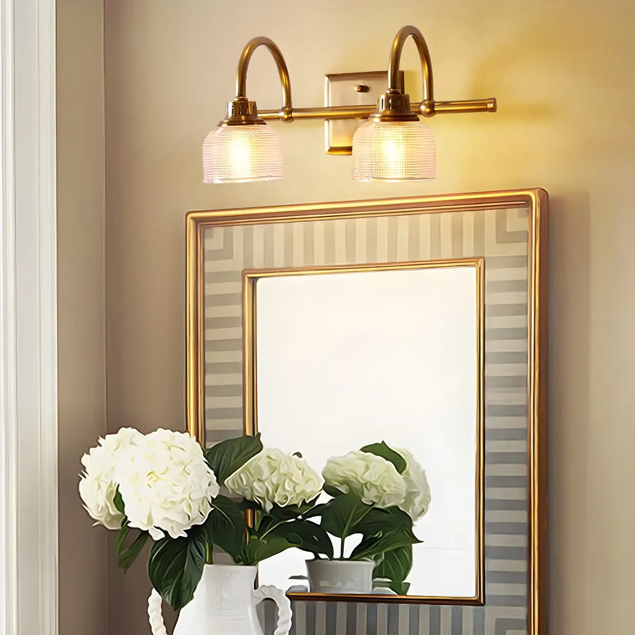 Glam Brass Vanity Lights with Prismatic Glass Shade for Bathroom Image - 5