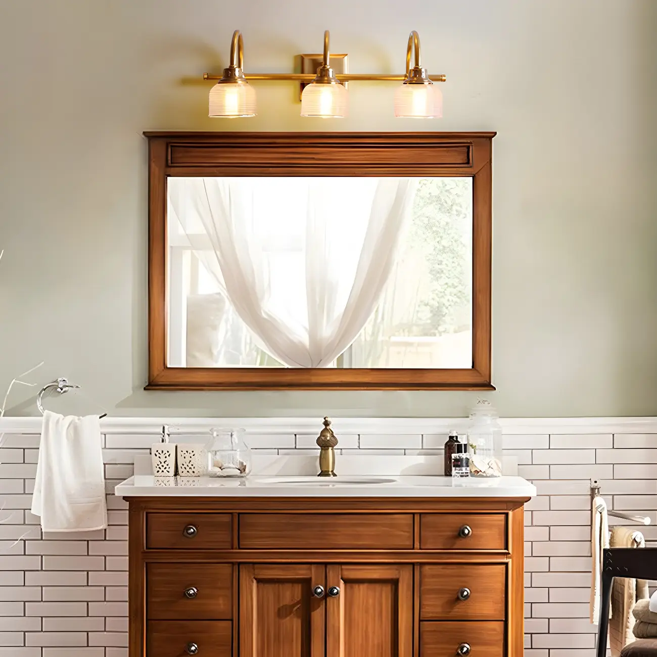 Glam Brass Vanity Lights with Prismatic Glass Shade for Bathroom Image - 7 | homeyfad