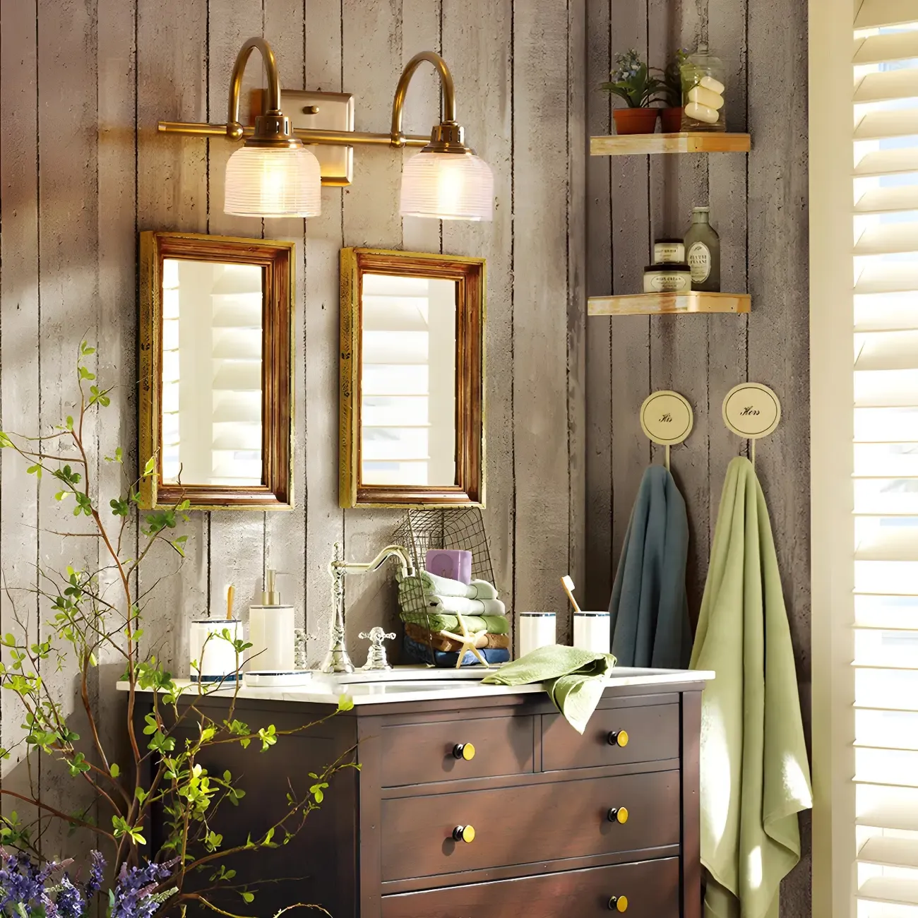 Glam Brass Vanity Lights with Prismatic Glass Shade for Bathroom Image - 1
